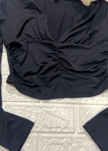 V Neck Black Long Sleeve Top