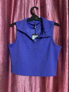 Blue Cropped Polo Top