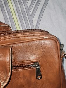 Brown Faux Leather Laptop Bag