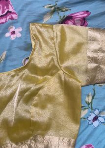 Lemon Yellow Gold Tissue Blouse With Zari Design