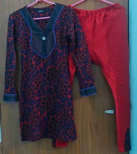 Woolen Red Kurta Set