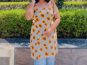 Sunflower Print Kurta short knot kurtis