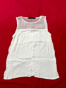 ZARA BASIC White Lace Panel Sleeveless Top