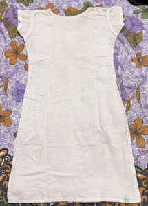 Beige White And Gold Cotton Kurti