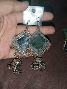 Mirror Oxidised Jhumkas