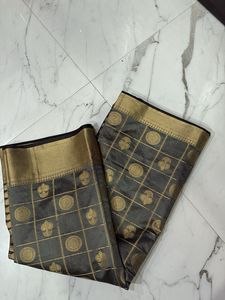 Elegant Grey &amp; Gold Saree