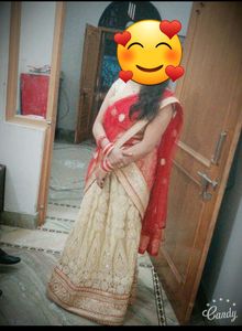 Beautiful Golden Lehnga With Red Dupatta