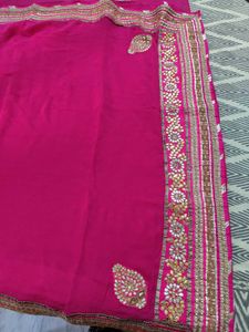 Hot Pink Embellished Saree