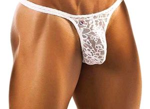 mens mesh White transparent Lace Thong
