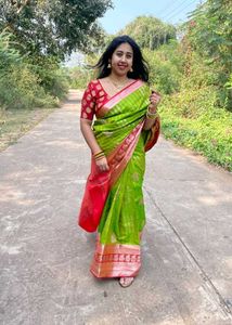 Elegant Green & Red Saree