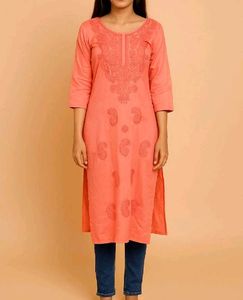 Peach Embroidered Kurta