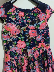 Floral Print Dress With Mesh Detail