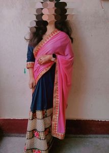 Partywear 2colour Saree With Blouse &amp; Petticoat