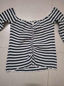 Striped Off-Shoulder Cute Top ,