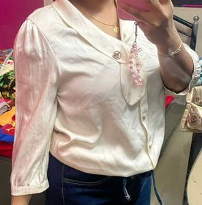 Elegant Ivory Tie-Neck Blouse