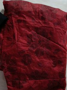 Floral Print Black Kurta With Maroon Coat