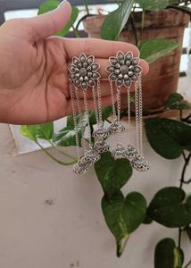 Silver Oxidised Hanging Long Earrings
