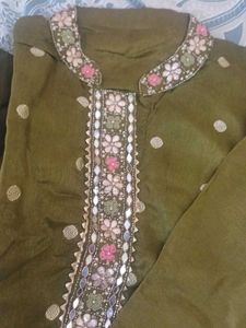 Olive Green Embroidered Kurti