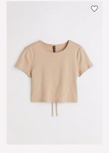 H&amp;M Beige Cropped Tie Detail Top