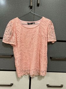 Peach Lace Top - Short Sleeve
