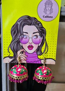 Meenakari Pink Jhumka Earrings