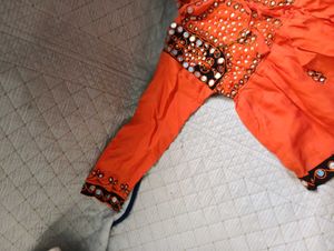 Orange Mirror Work Dress For Navratri Kediyu