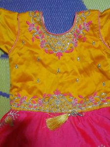 Girls&#39; Yellow &amp; Pink Embroidered Dress