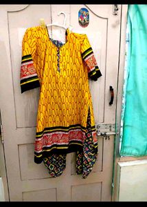 Yellow Printed Kurta with Tulip Pants