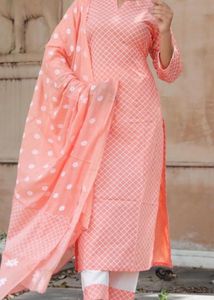 Peach Kurta Pant With Dupatta