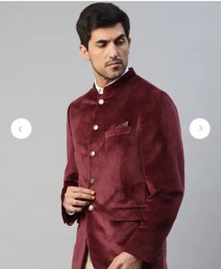 Marks &amp; Spencer Men Maroon Bandhgala Blazer