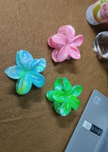Pink Marbel Flower Hair Clip-1pc