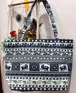Tote bag Elephant print “White blue mix colour”