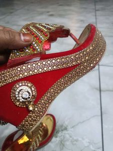 Red &amp; Gold Ethnic Flats sandal chappal