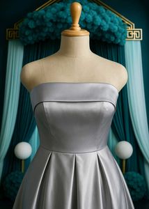 Elegant Silver Strapless Midi Dress