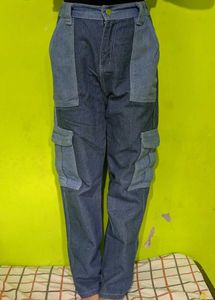 Two-Tone Denim Cargo Pants