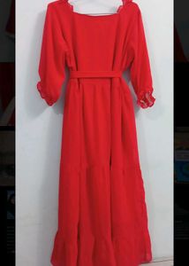 Vintage Red Maxi Dress Gown Party Women