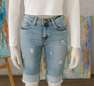 Distressed Denim Capris