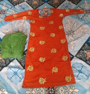 Orange Embroidered Kurti Set ( New 🆕)