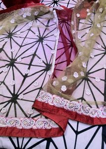 Red Net Saree