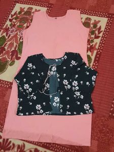 Pink Plain Kurta And Black Basket