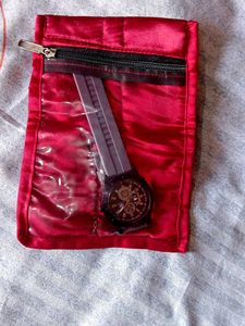 Stylish Watch With Red Pouch