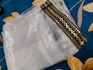 Elegant White Net Saree