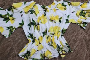 Lemon Print Off Shoulder Top