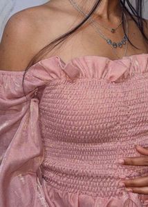 Pink Ruffle Smocked Crop Top
