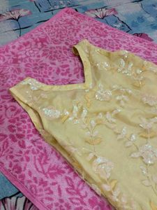 Yellow Net Type Short Kurti