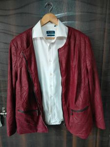 Korean Thev Maroon Leather Shade On Jacket