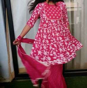 Elegant Pink Floral Kurta sharara set