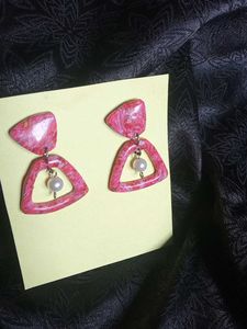 Pink Marble Dangle Earrings