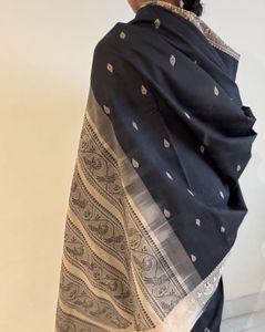 Black Saree With Beige Border