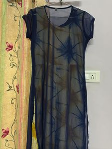 Navy Blue Georgette Kurti With Tie N Dye Inner
